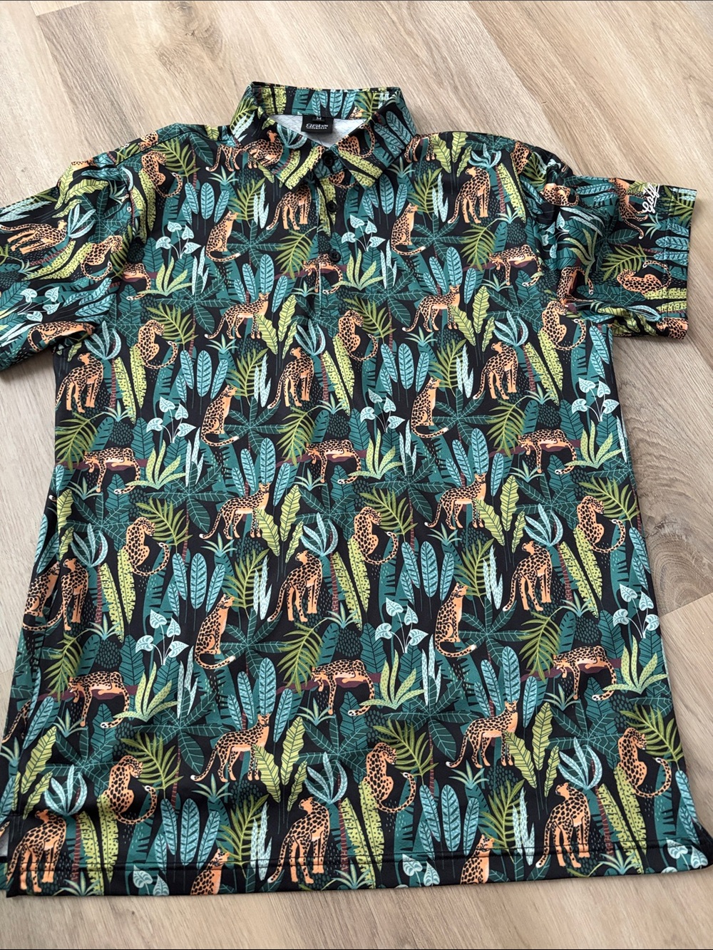 Golf Gods Jungle Cheetah Leopard Print Performance Golf Polo Shirt Medium
